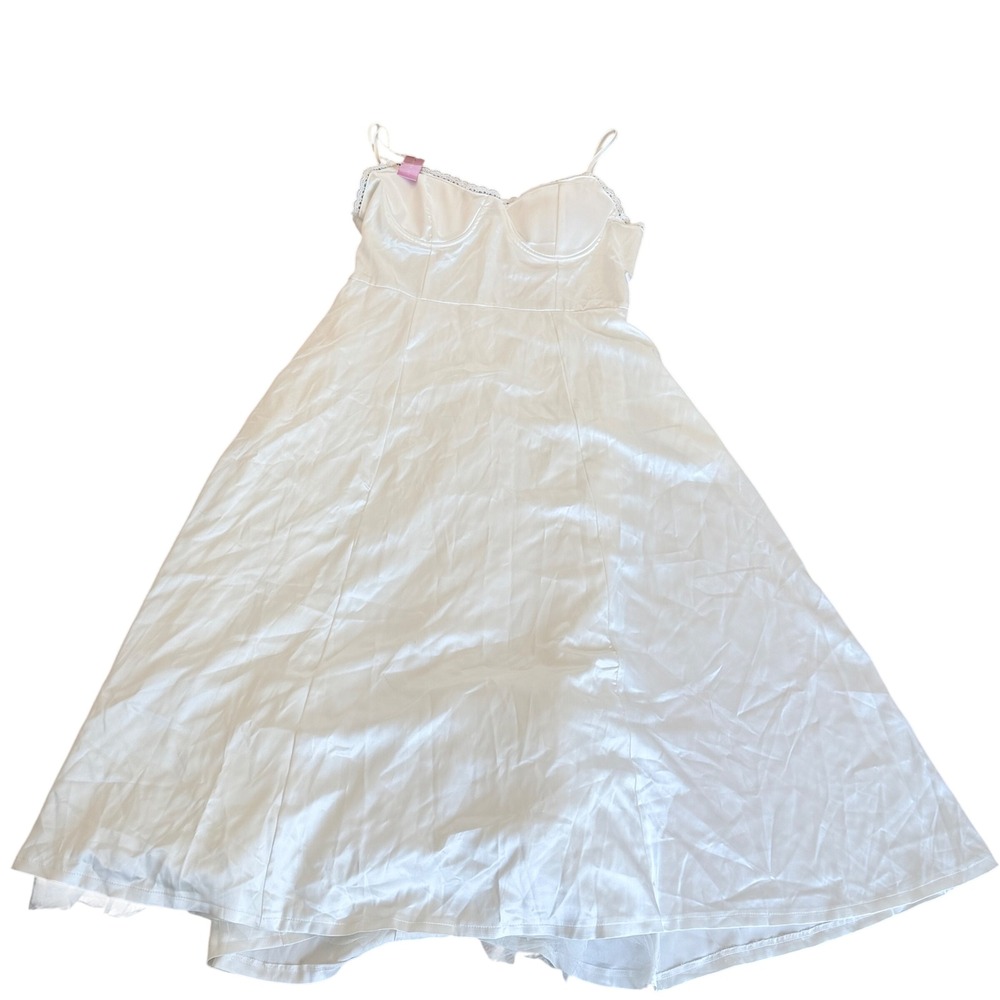 Lavish Ivy Bustier Dress XL Womens White Satin Lace Coquette Cottagecore NWT